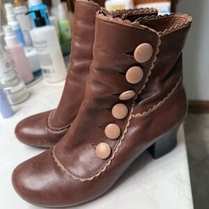 Miz Mooz Vintage Inspired Brown Leather Ankle Boots